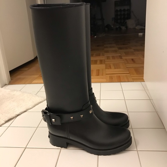 Karl Lagerfeld Black Studded Rubber Wellington Boots - Picture 2 of 7